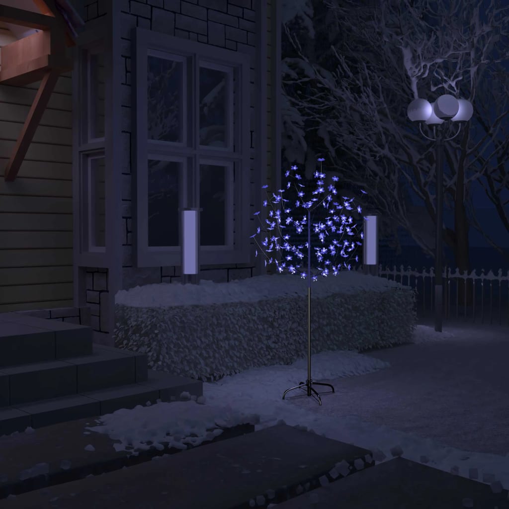 vidaXL Vianočný stromček 120 LED modré svetlo kvety čerešne 150 cm