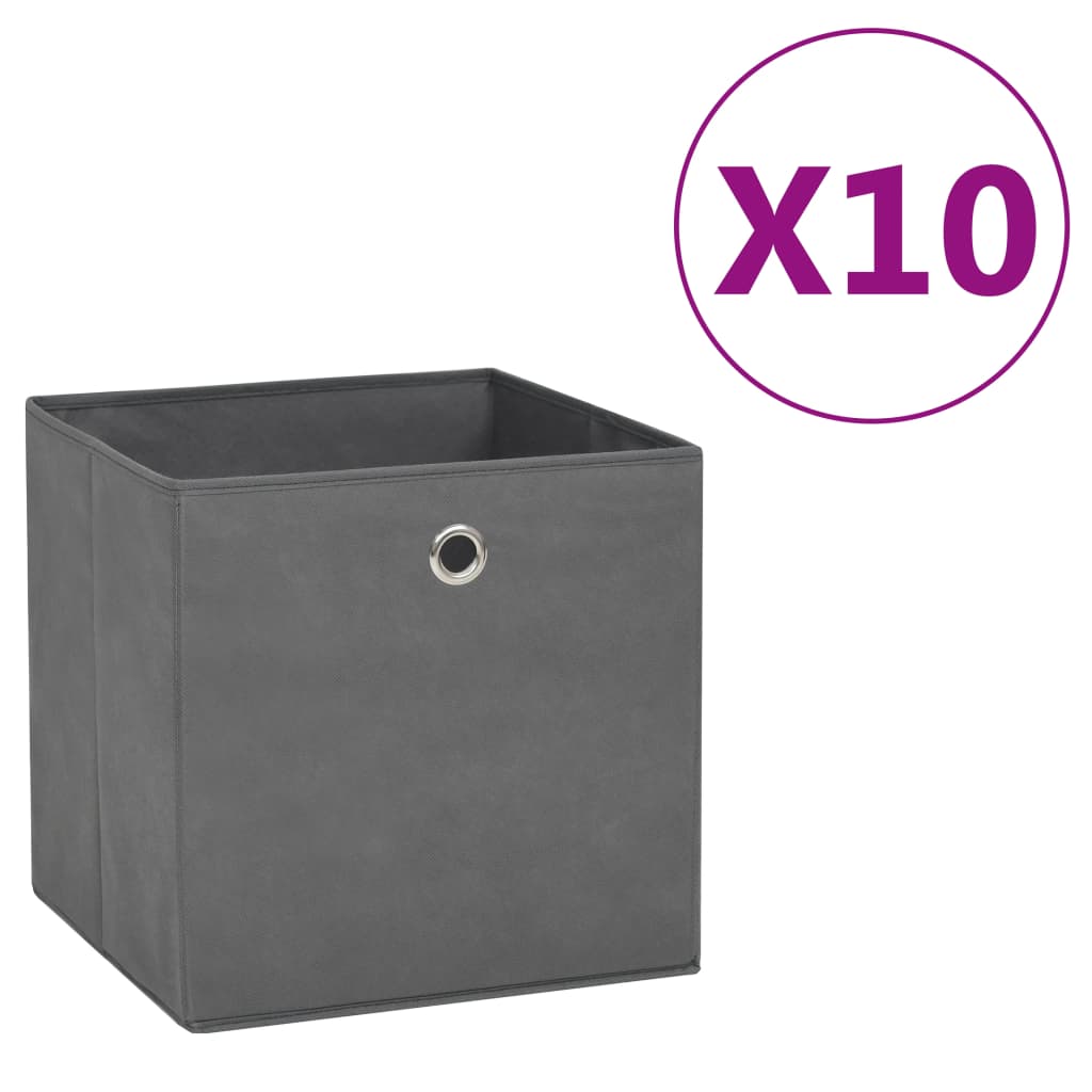 vidaXL Úložné boxy 10 ks, netkaná textília 28x28x28 cm, sivé