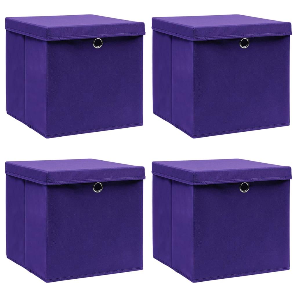 vidaXL Úložné boxy s vekom 4 ks, 28x28x28 cm, fialové