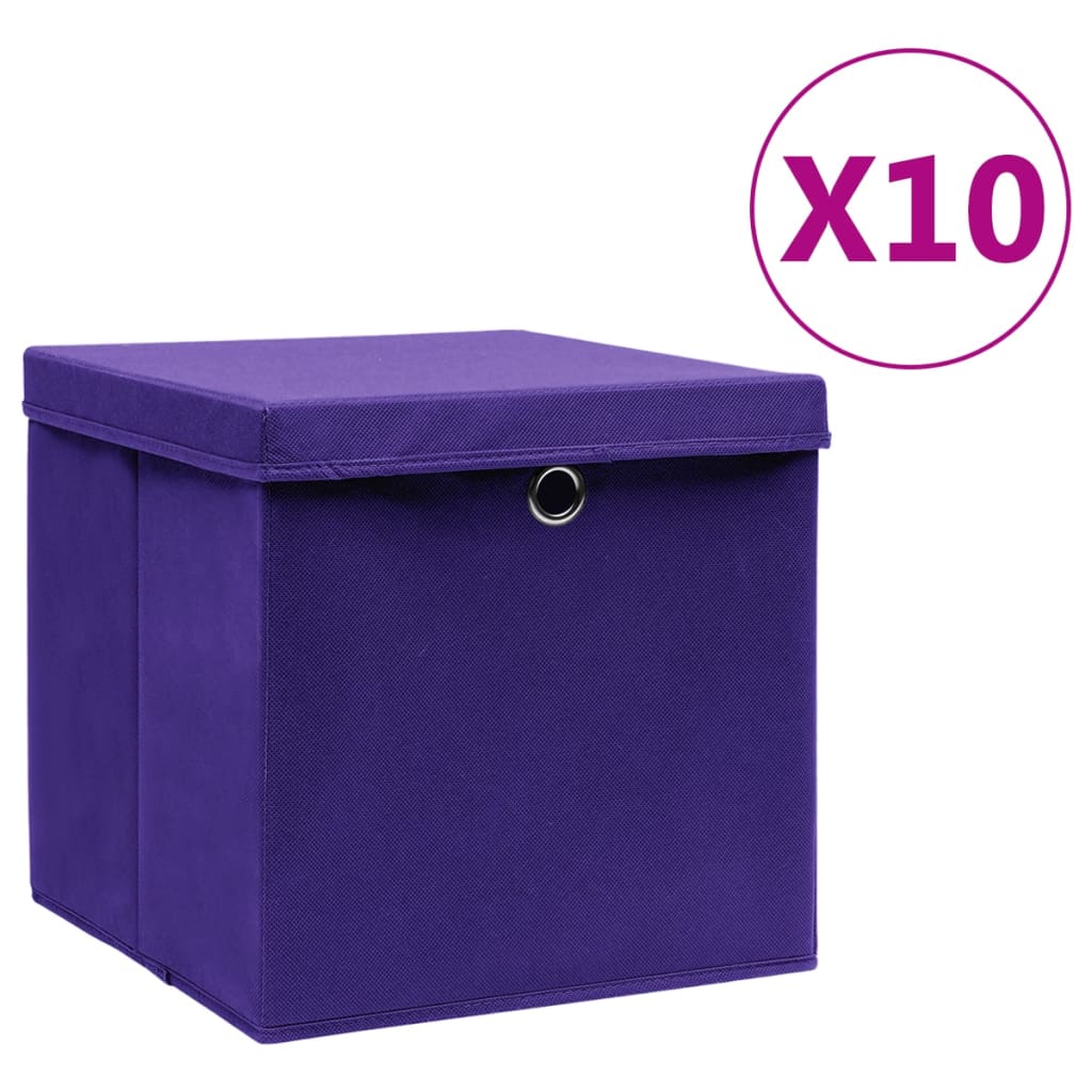 vidaXL Úložné boxy s vekom 10 ks 28x28x28 cm fialové