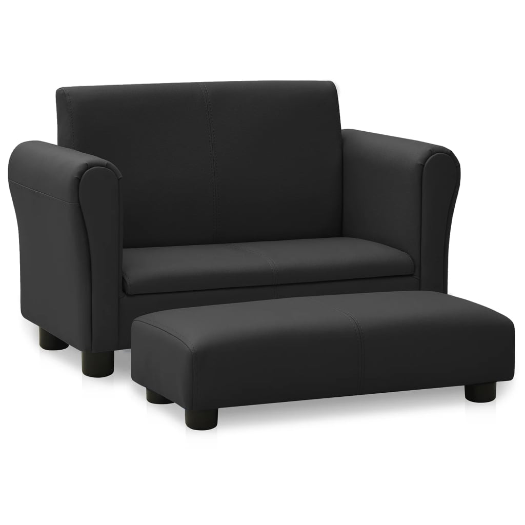 vidaXL Detská sedačka s podnožkou čierna umelá koža