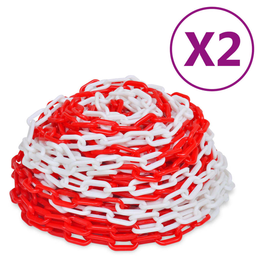 vidaXL Výstražné reťaze 2 ks červeno-biele plastové 30 m