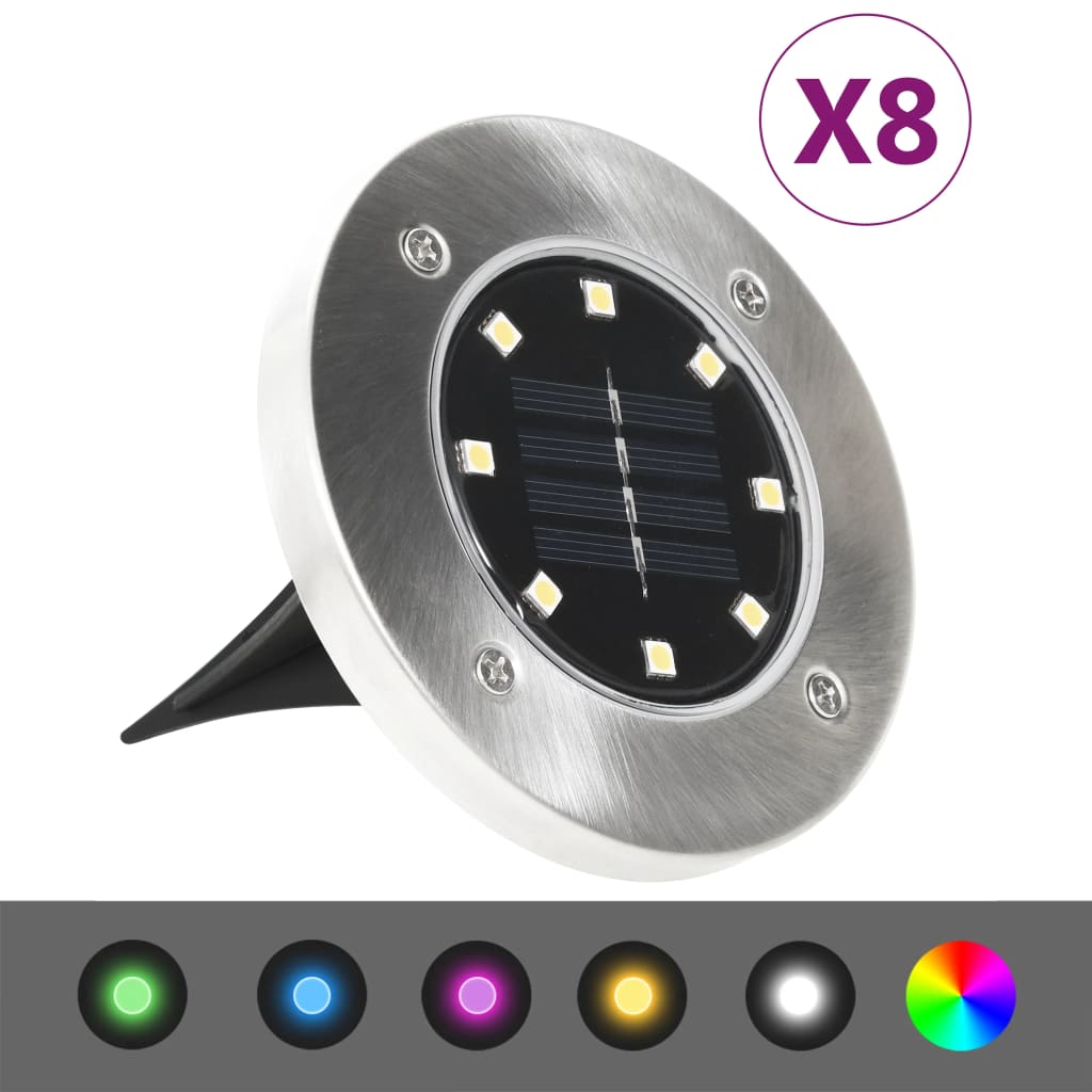 vidaXL Solárne pozemné svetlá 8 ks LED svetlo RGB farby