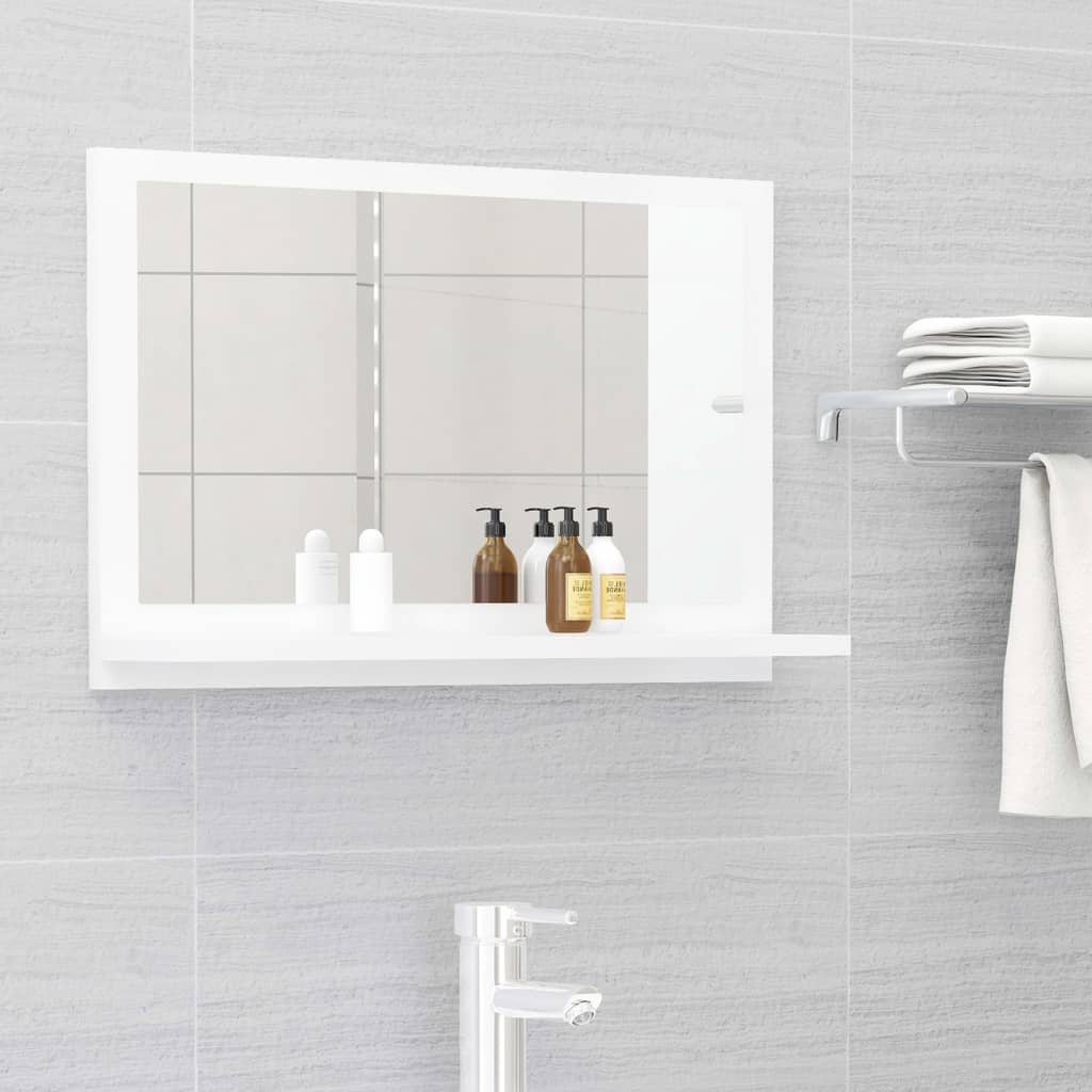vidaXL Kúpeľňové zrkadlo lesklé biele 60x10,5x37 cm drevotrieska