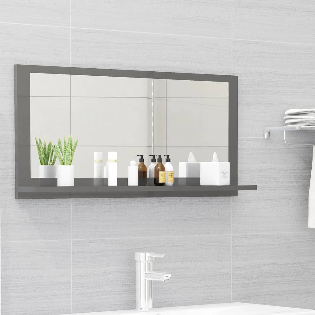 vidaXL Kúpeľňové zrkadlo lesklé sivé 80x10,5x37 cm drevotrieska