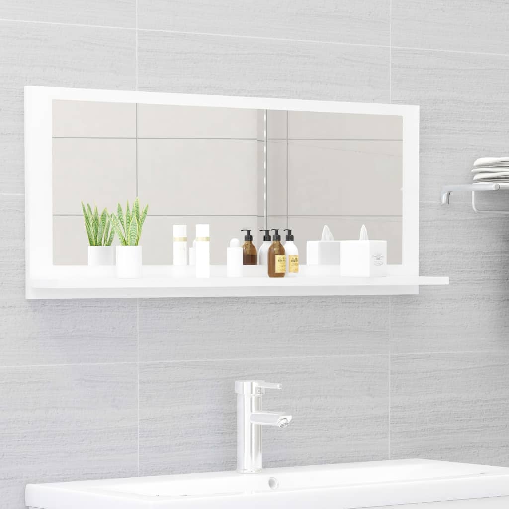 vidaXL Kúpeľňové zrkadlo lesklé biele 90x10,5x37 cm drevotrieska