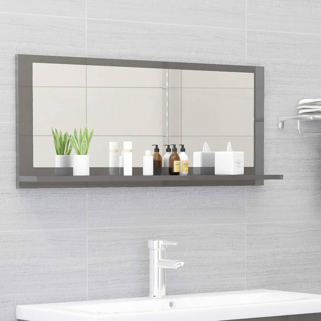vidaXL Kúpeľňové zrkadlo lesklé sivé 90x10,5x37 cm drevotrieska