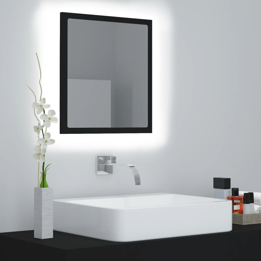vidaXL Kúpeľňové LED zrkadlo čierne 40x8,5x37 cm drevotrieska