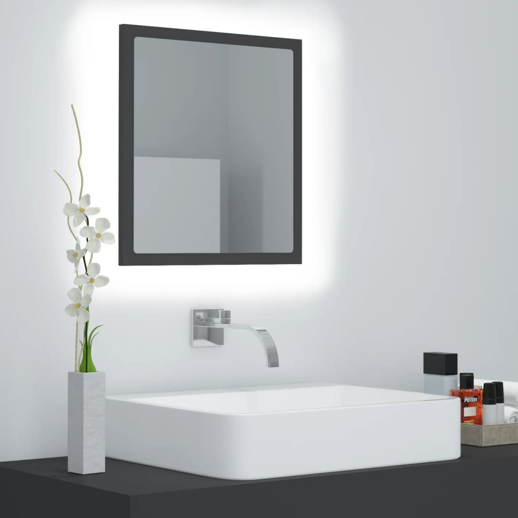 vidaXL Kúpeľňové LED zrkadlo sivé 40x8,5x37 cm drevotrieska
