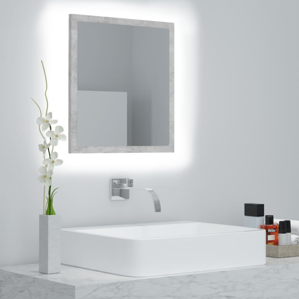 vidaXL Kúpeľňové LED zrkadlo betónovosivé 40x8,5x37 cm drevotrieska