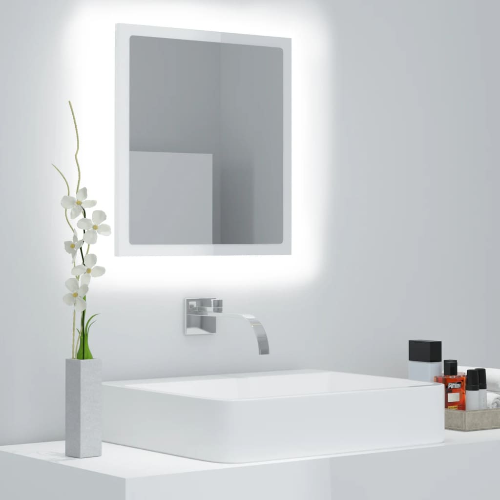 vidaXL LED kúpeľňové zrkadlo vysoko lesklé biele 40x8,5x37 cm drevotrieska