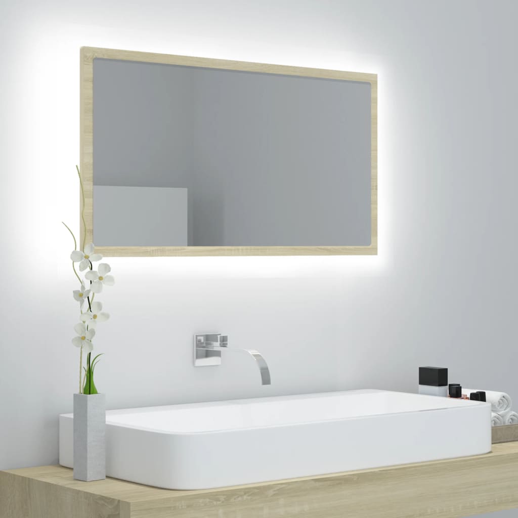 vidaXL Kúpeľňové LED zrkadlo dub sonoma 80x8,5x37 cm drevotrieska