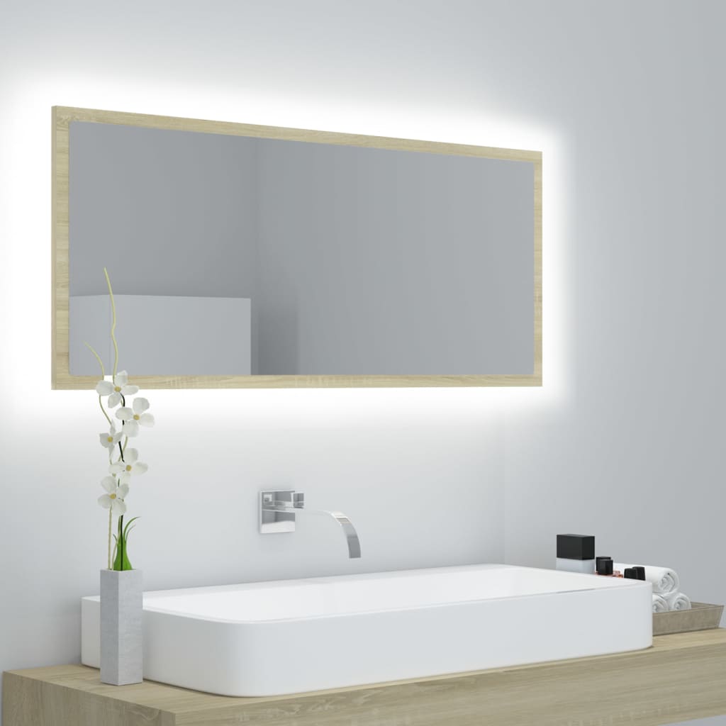 vidaXL LED kúpeľňové zrkadlo farba dubu sonoma 100x8,5x37 cm drevotrieska
