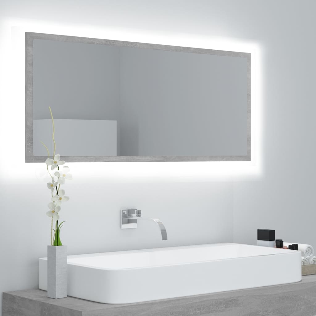 vidaXL Kúpeľňové LED zrkadlo betónovo-sivé 100x8,5x37 cm drevotrieska