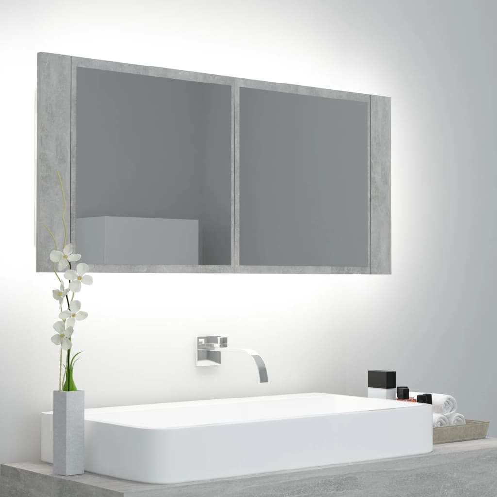 vidaXL LED kúpeľňová zrkadlová skrinka betónovo-sivá 100x12x45 cm