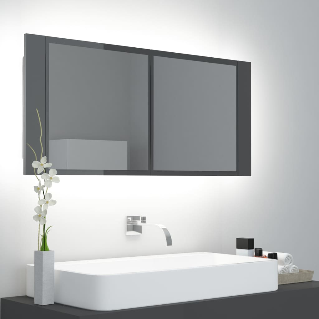 vidaXL LED kúpeľňová zrkadlová skrinka lesklá sivá 100x12x45 cm