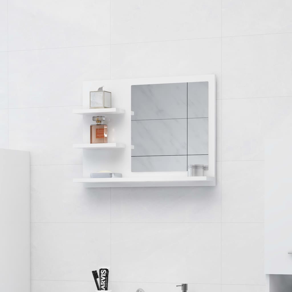 vidaXL Kúpeľňové zrkadlo lesklé biele 60x10,5x45 cm drevotrieska