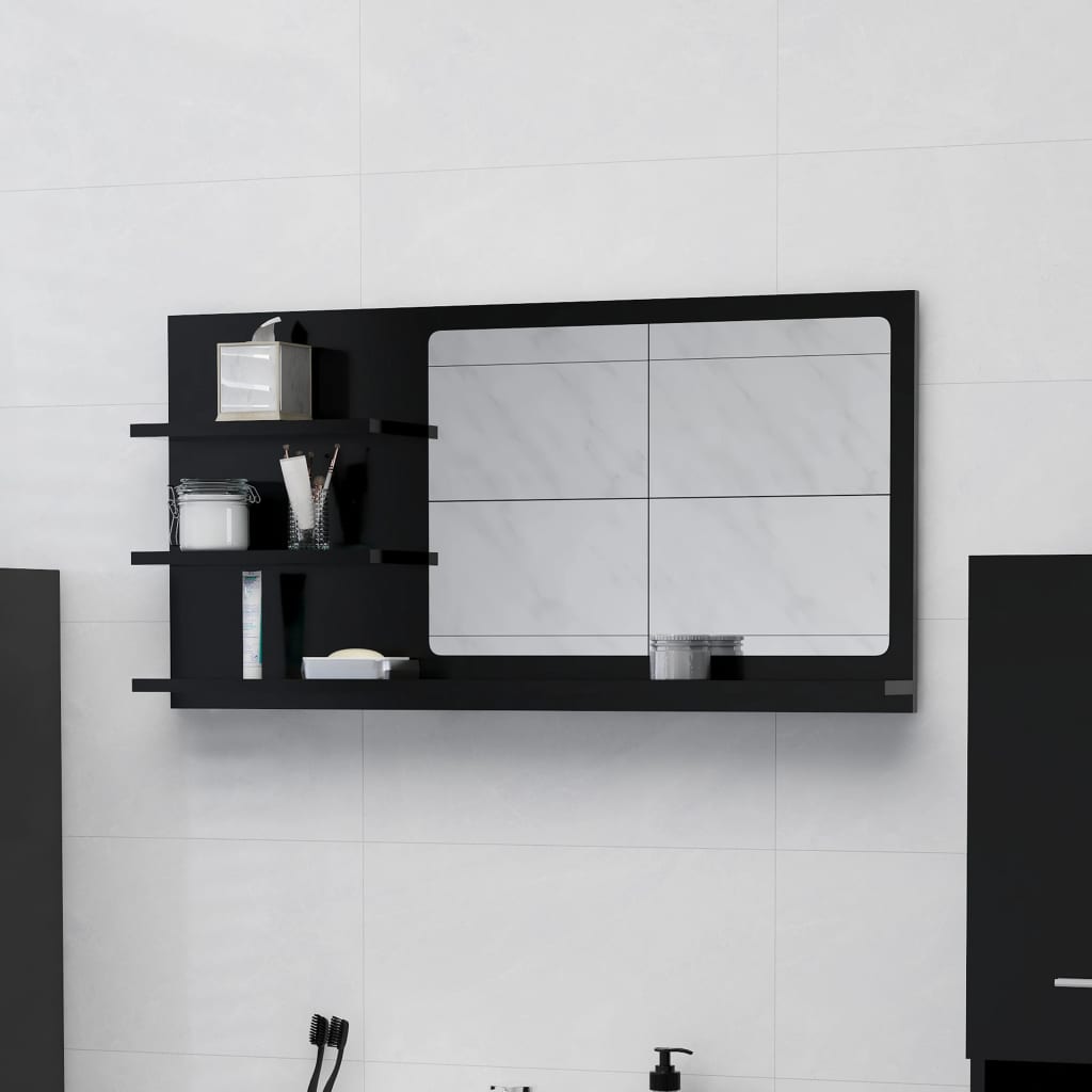 vidaXL Kúpeľňové zrkadlo čierne 90x10,5x45 cm drevotrieska