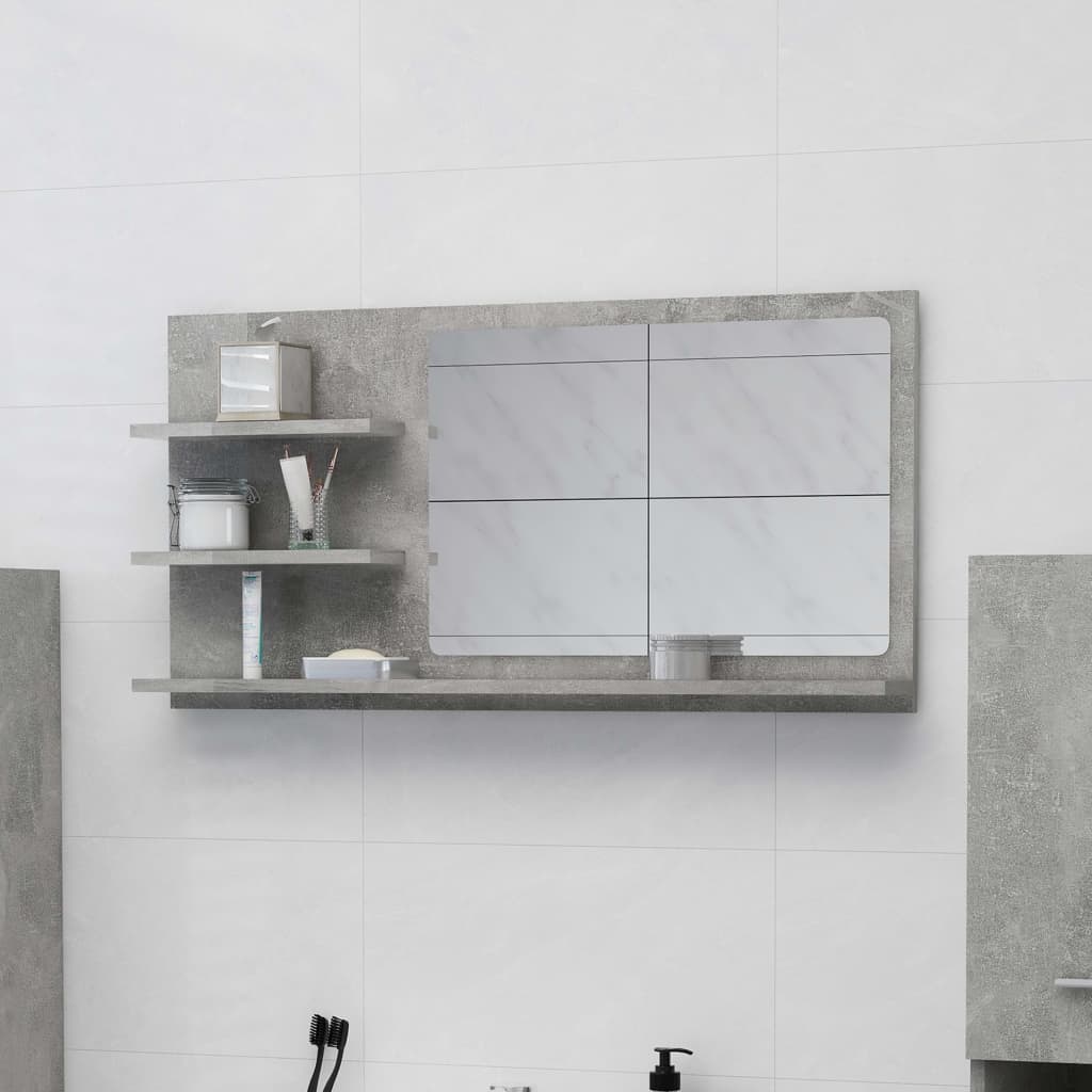 vidaXL Kúpeľňové zrkadlo betónové sivé 90x10,5x45 cm drevotrieska