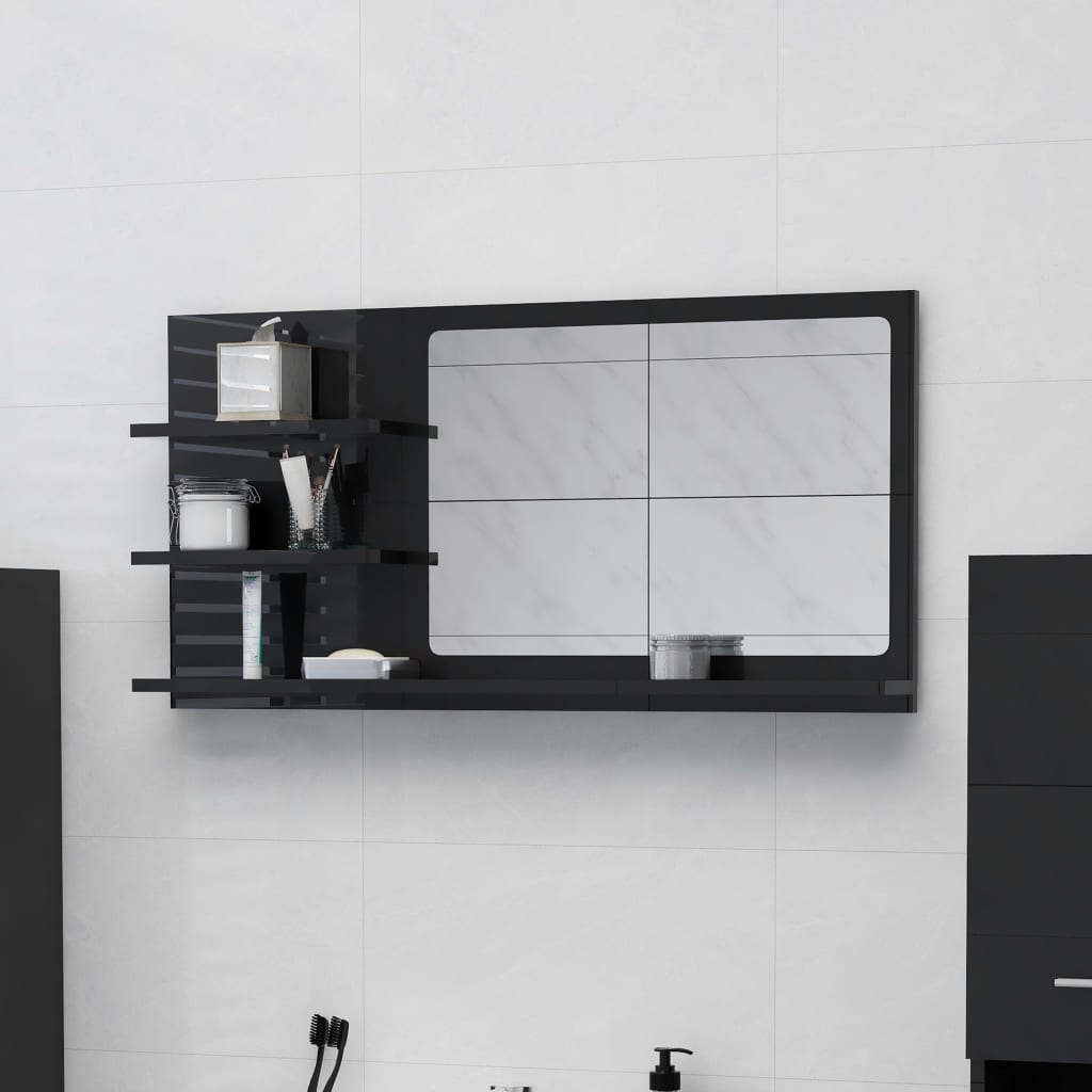 vidaXL Kúpeľňové zrkadlo lesklé čierne 90x10,5x45 cm drevotrieska