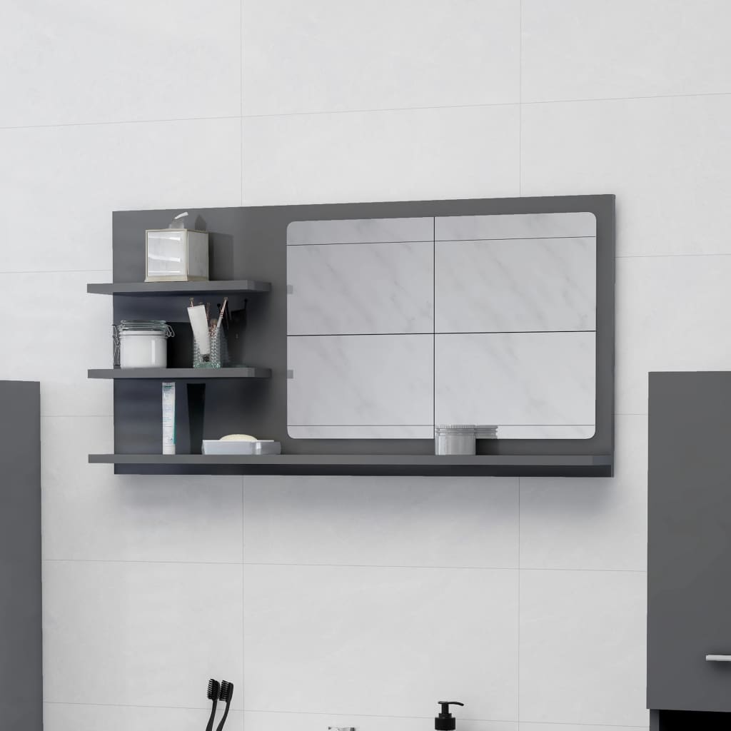 vidaXL Kúpeľňové zrkadlo lesklé sivé 90x10,5x45 cm drevotrieska