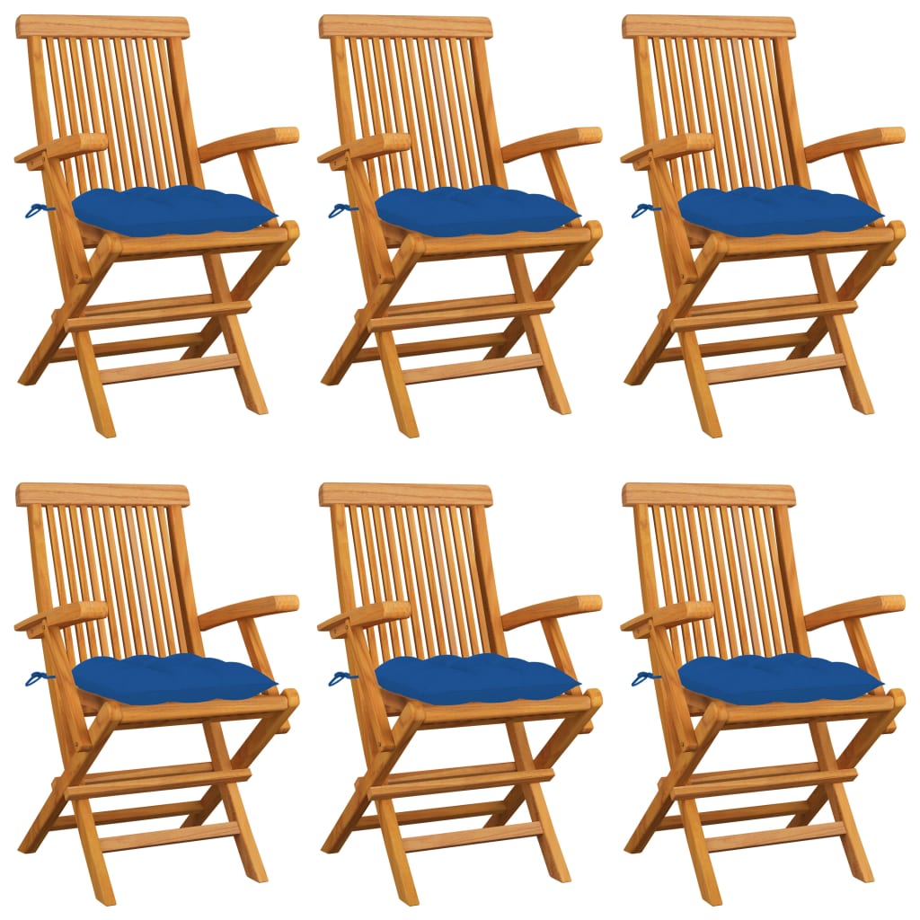 vidaXL Záhradné stoličky s modrými podložkami 6 ks tíkový masív