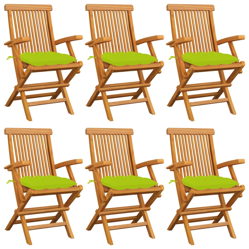 vidaXL Záhradné stoličky s jasnozelenými podložkami 6 ks tíkový masív