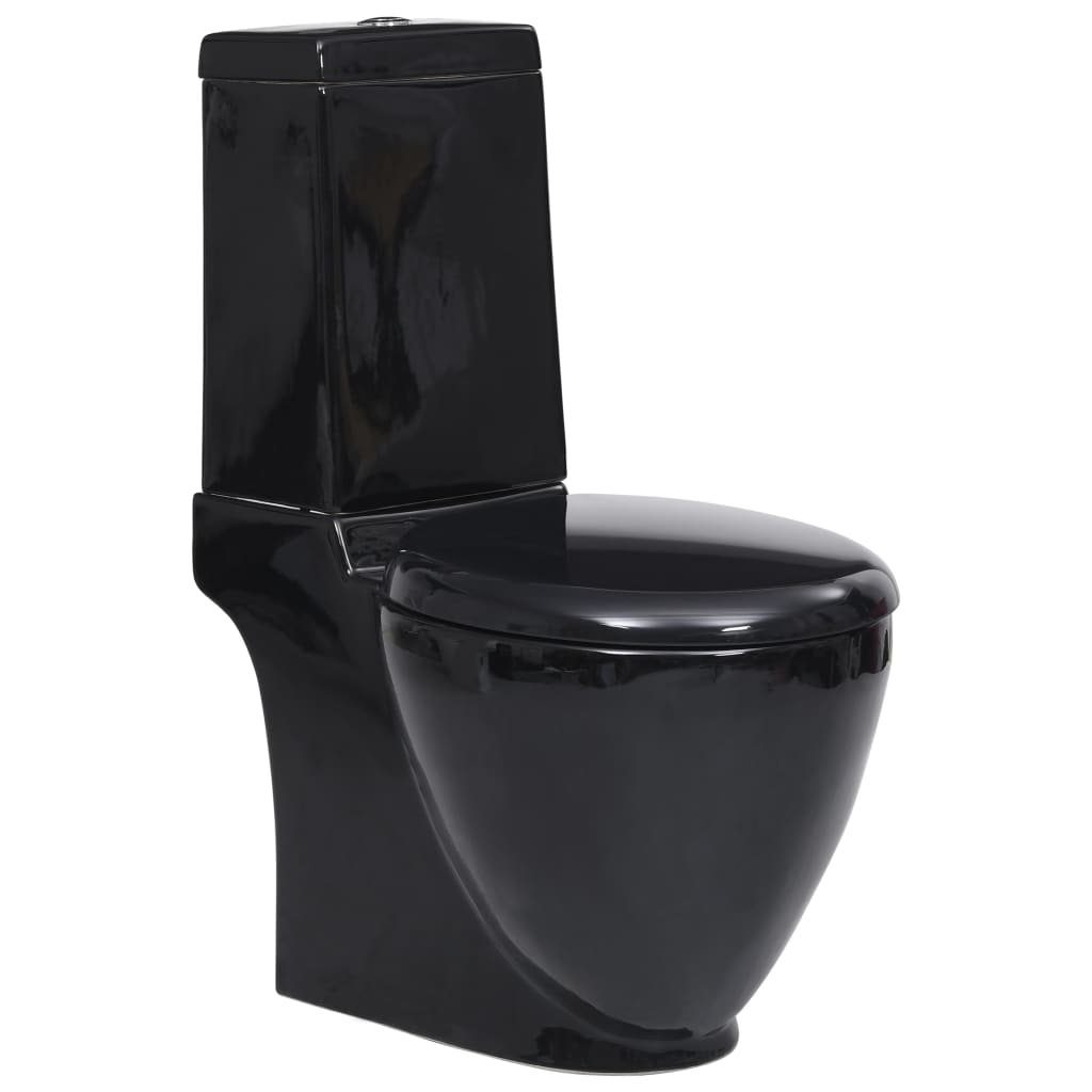 vidaXL Keramická toaleta/WC do kúpeľne okrúhla spodný odtok čierna