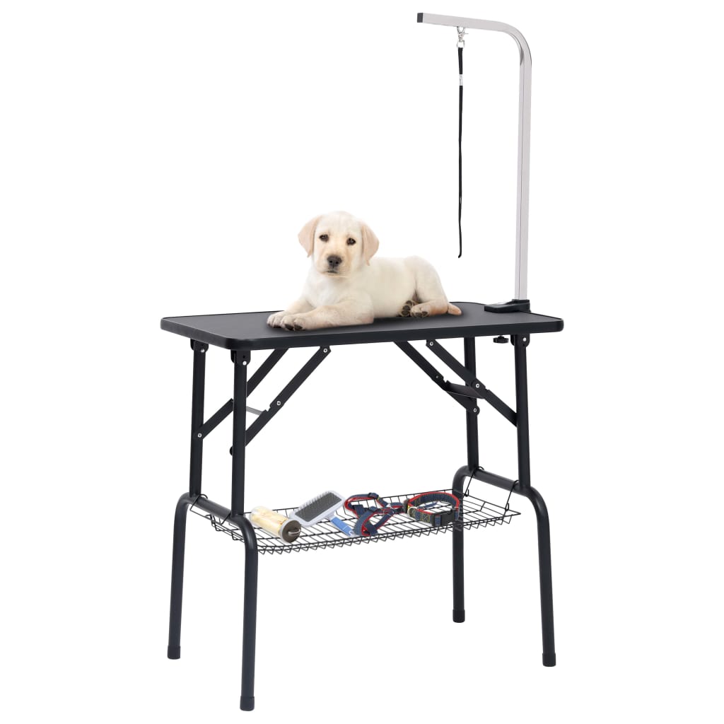vidaXL Nastaviteľný trimovací stôl pre psa s 1 slučkou a košíkom