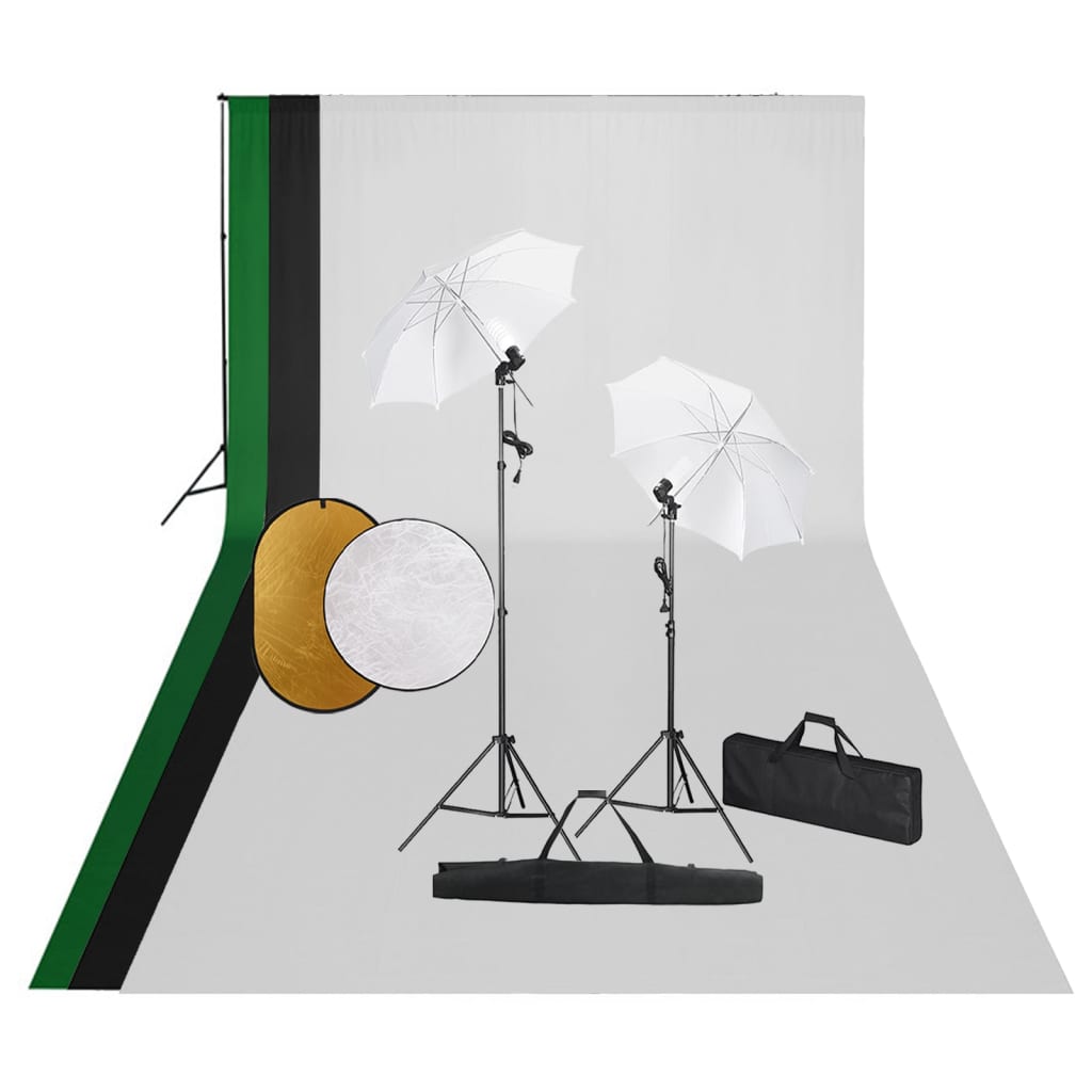 vidaXL Fotografické vybavenie s lampami, pozadím a reflektorom