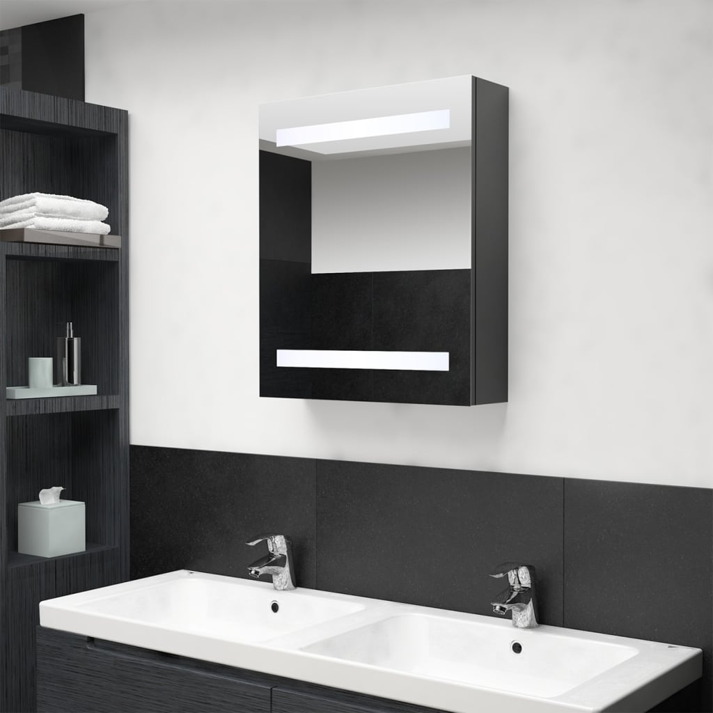 vidaXL LED kúpeľňová zrkadlová skrinka sivá 50x14x60 cm