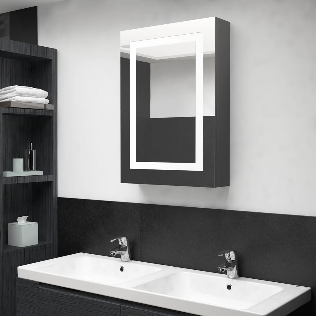 vidaXL LED kúpeľňová zrkadlová skrinka žiarivá sivá 50x13x70 cm