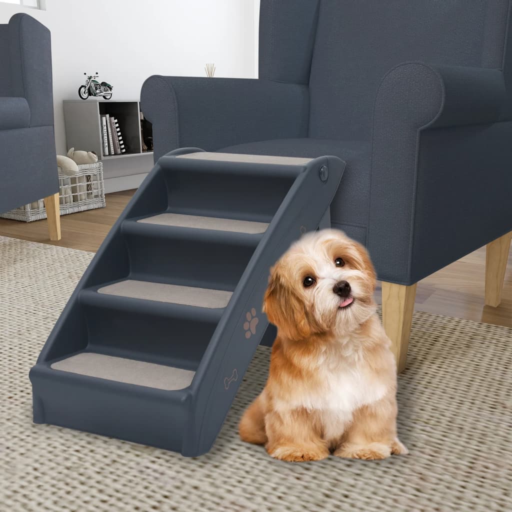 vidaXL Skladacie 4-stupňové schody pre psa tmavosivé