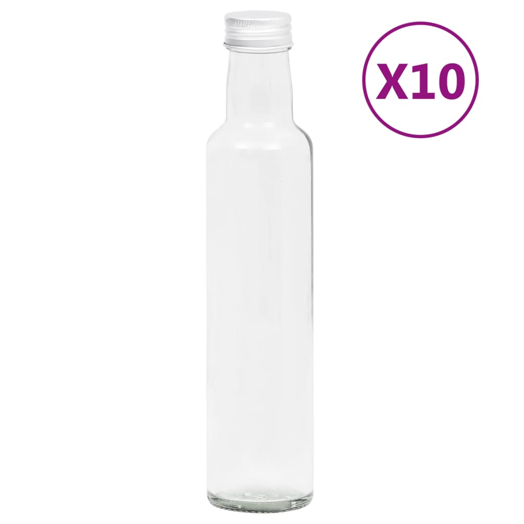 vidaXL Malé sklenené fľaše 260 ml so skrutkovacím uzáverom 10 ks