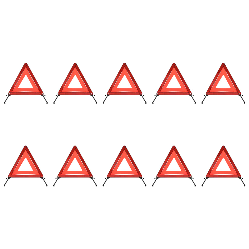 vidaXL Dopravné výstražné trojuholníky 10 ks červené 56,5x36,5x44,5 cm