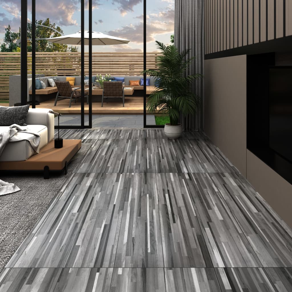 vidaXL Samolepiace podlahové dosky z PVC 5,21 m² 2 mm pruhované sivé
