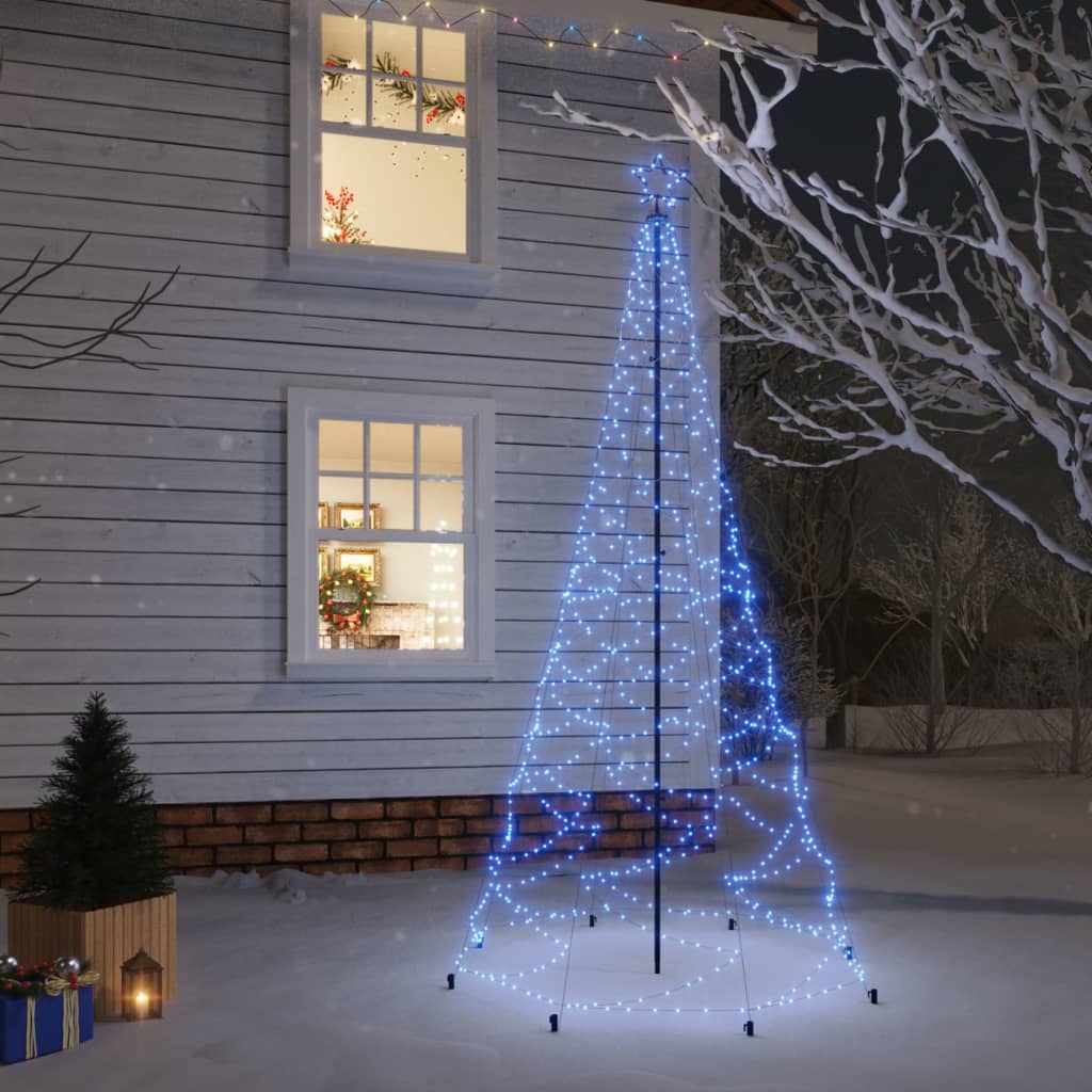 vidaXL Vianočný stromček s kovovou tyčou 500 LED diód modrý 3 m