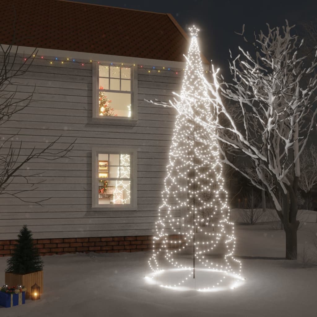 vidaXL Vianočný stromček s kovovou tyčou 1400 LED studený biely 5 m