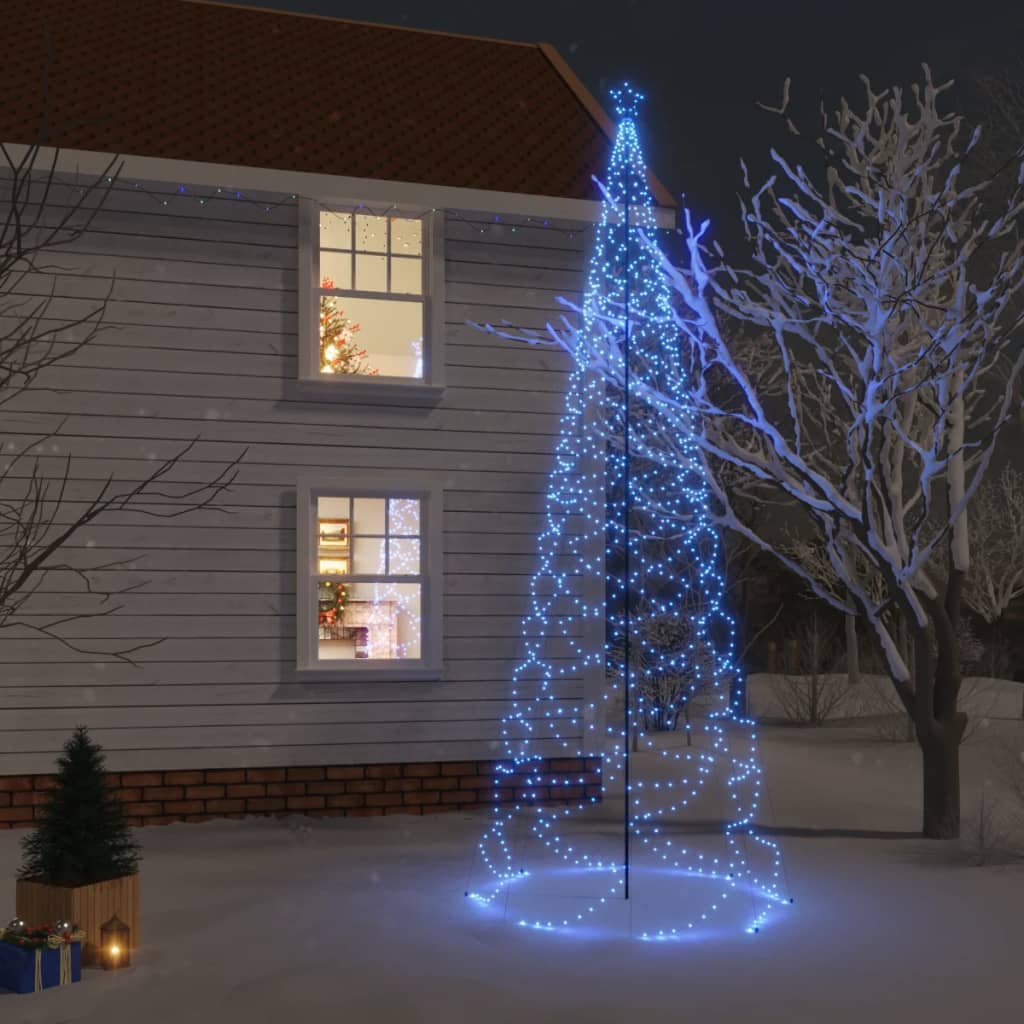 vidaXL Vianočný stromček s kovovou tyčou 1400 LED diód modrý 5 m