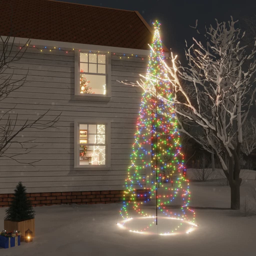 vidaXL Vianočný stromček s kovovou tyčou 1400 LED diód farebný 5 m