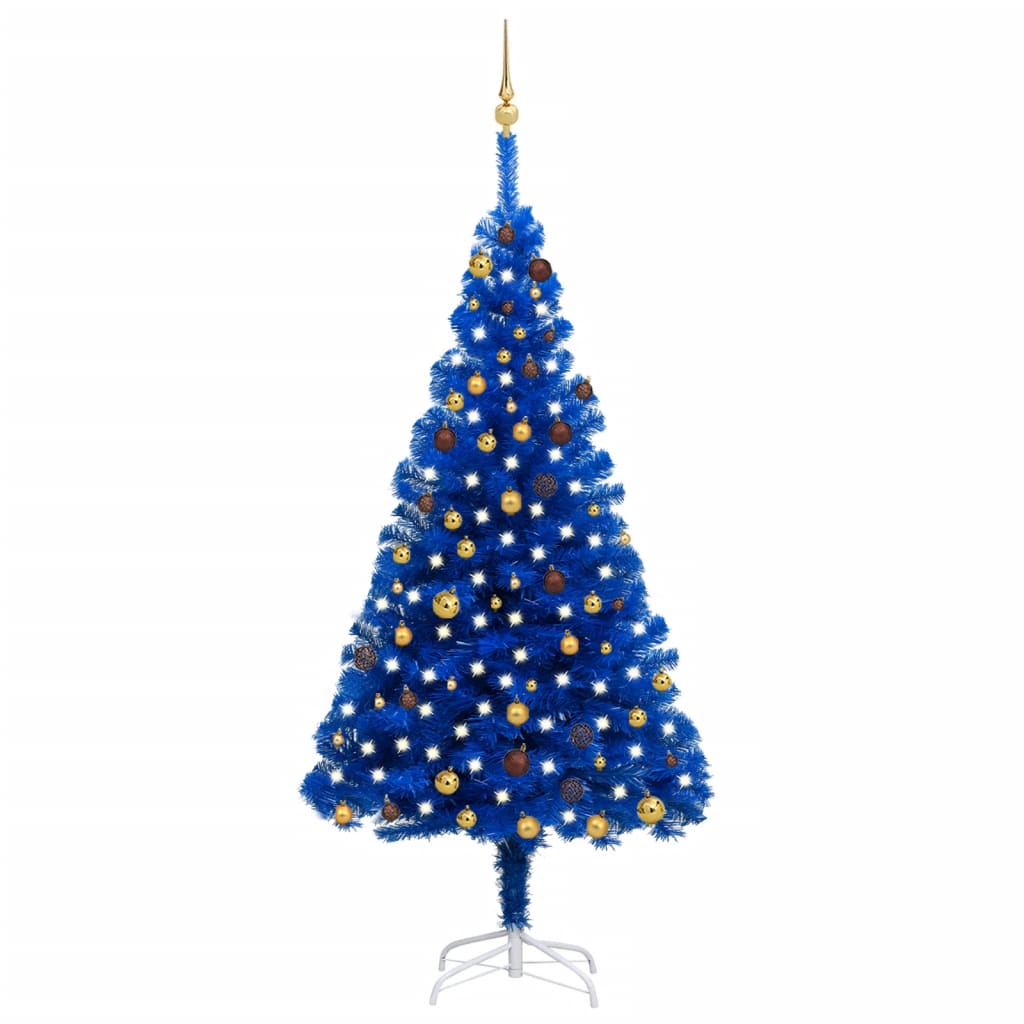 vidaXL Umelý vianočný stromček s LED a súpravou gulí 210 cm modrý PVC