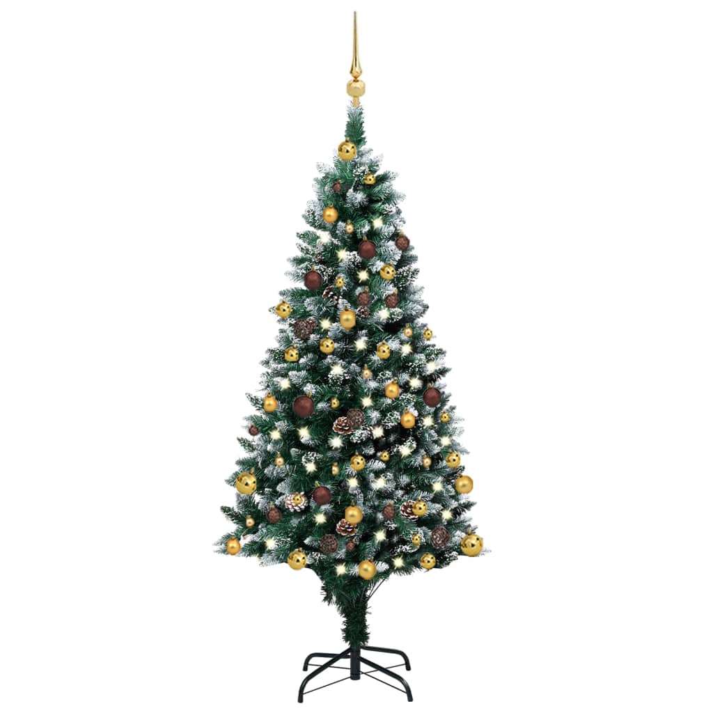 vidaXL Umelý vianočný stromček s LED, súpravou gulí a šiškami 150 cm