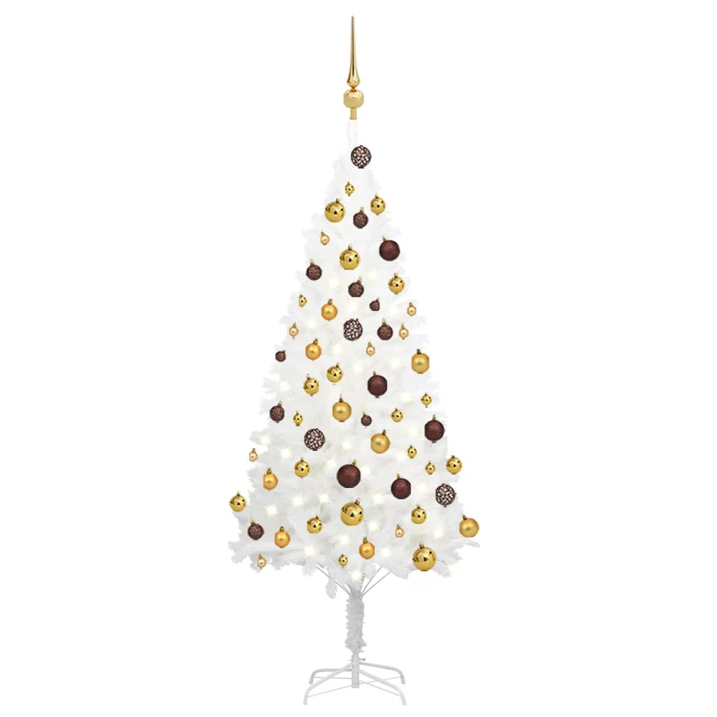 vidaXL Umelý vianočný stromček s LED a súpravou gulí biely 120 cm