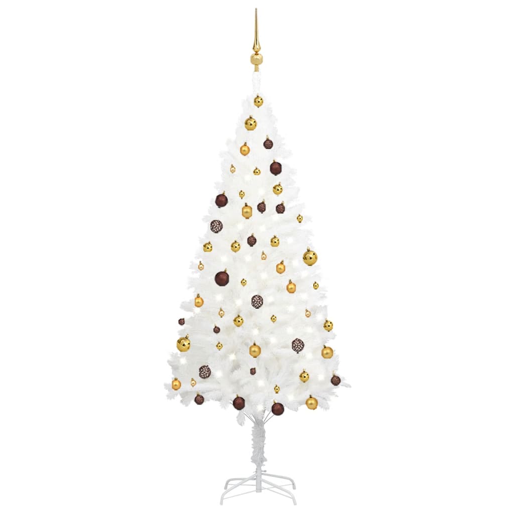 vidaXL Umelý vianočný stromček s LED a súpravou gulí biely 180 cm