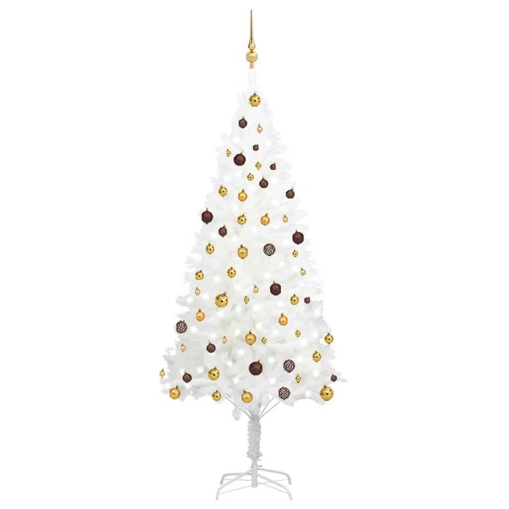 vidaXL Umelý vianočný stromček s LED a súpravou gulí biely 210 cm