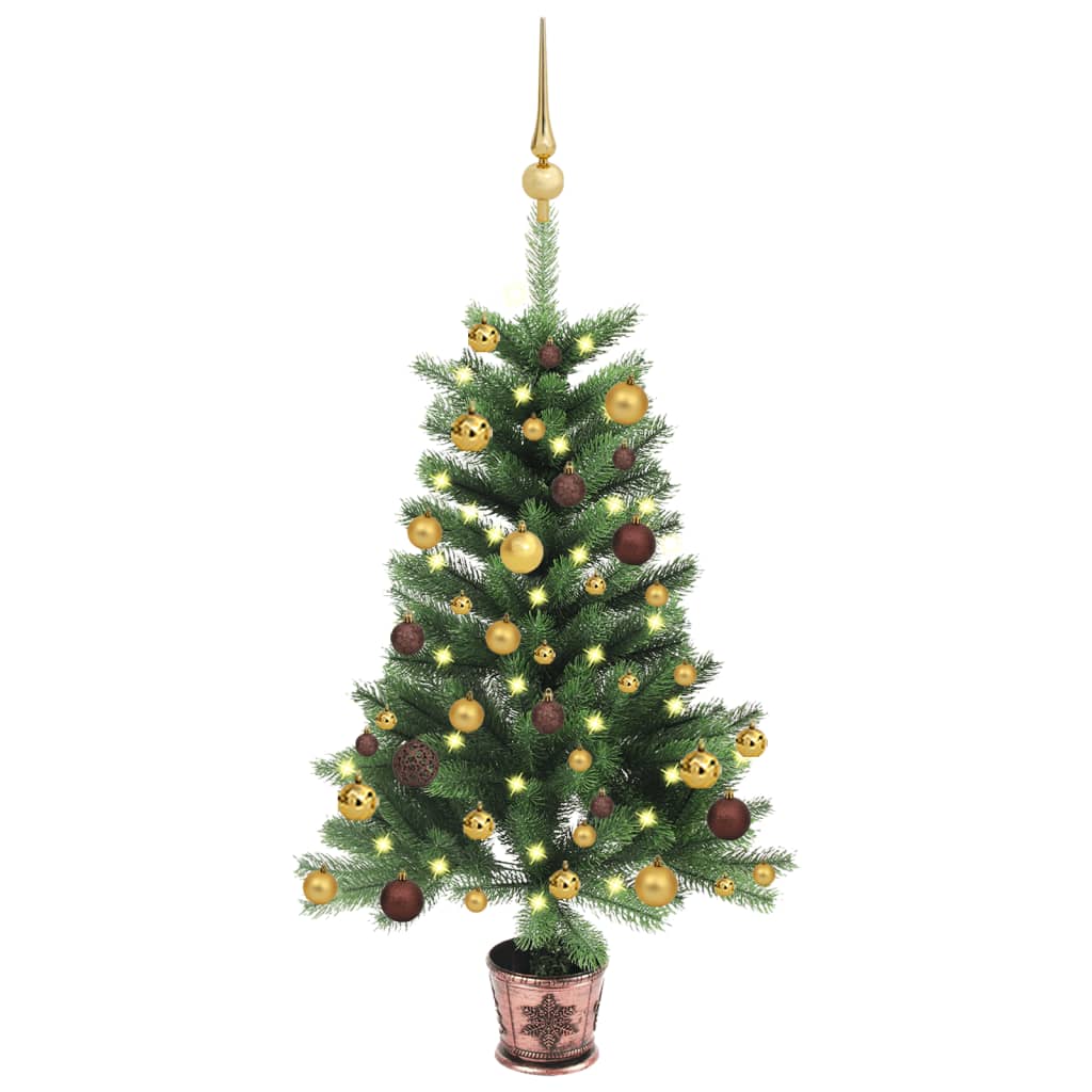 vidaXL Umelý vianočný stromček s LED a súprava gulí 90 cm zelený