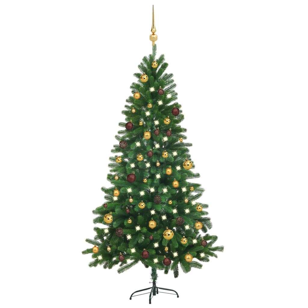 vidaXL Umelý vianočný stromček s LED a súpravou gulí 180 cm zelený