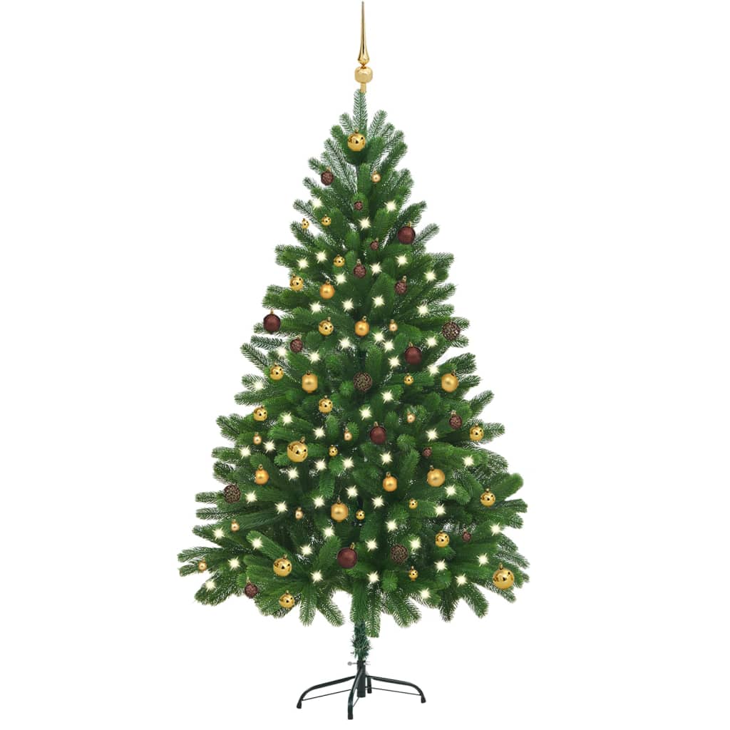 vidaXL Umelý vianočný stromček s LED a súpravou gulí 210 cm zelený
