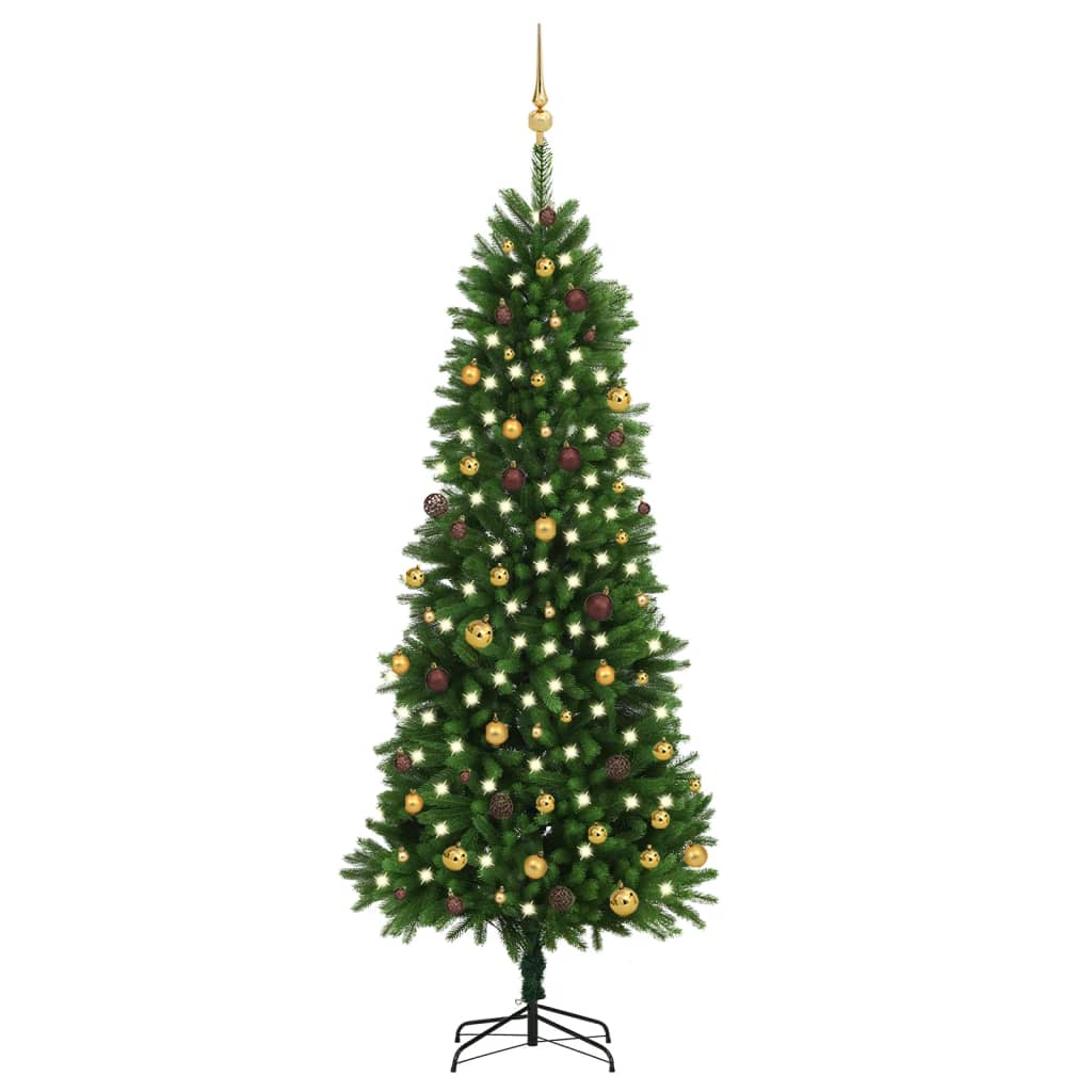 vidaXL Umelý vianočný stromček s LED a súpravou gulí 240 cm zelený