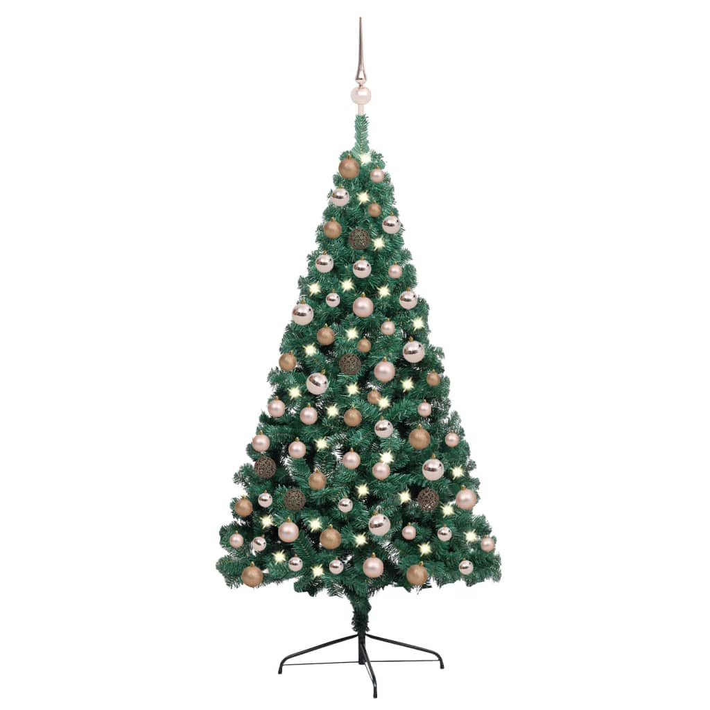 vidaXL Umelý vianočný pol stromček s LED a sadou gulí zelený 120 cm 